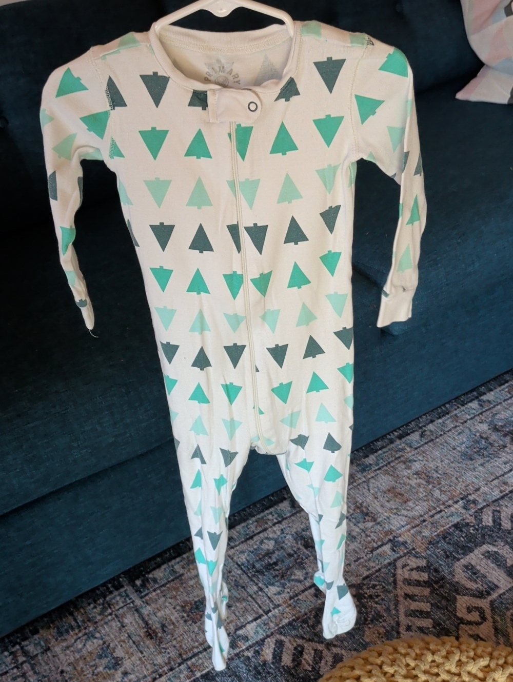 Primary White Footed One-Piece with Teal Triangle Print